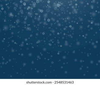 Papel de parede de flocos de neve caindo aleatoriamente. O pó da queda de neve congela os grânulos. Cachoeira de neve céu branco azul azul azul azul azul fundo. Muitos flocos de neve vetor fevereiro.