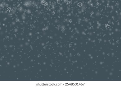 Papel de parede de flocos de neve caindo aleatoriamente. O pó da queda de neve congela os grânulos. Cachoeira de neve céu branco azul azul azul azul azul fundo. Muitos flocos de neve vetor fevereiro.