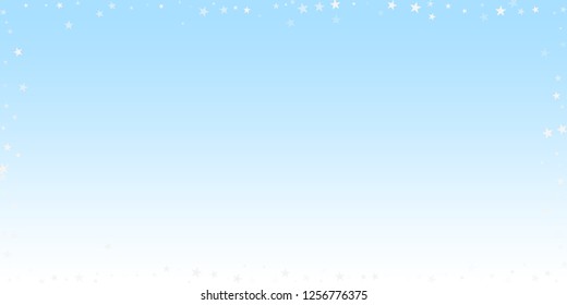 Random falling stars Christmas background. Subtle flying snow flakes and stars on winter sky background. Awesome winter silver snowflake overlay template. Worthy vector illustration.