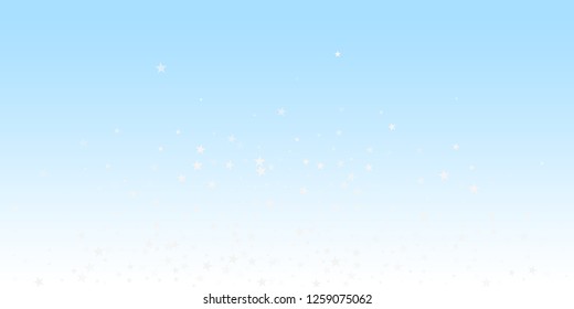 Random falling stars Christmas background. Subtle flying snow flakes and stars on winter sky background. 