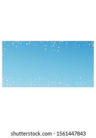Random falling stars Christmas background. Subtle flying snow flakes and stars on blue transparent background. Authentic winter silver snowflake overlay template. Incredible vector illustration.