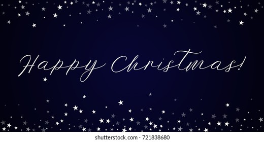 Random falling stars Happy Christmas greeting card on deep blue background.cool vector illustration.