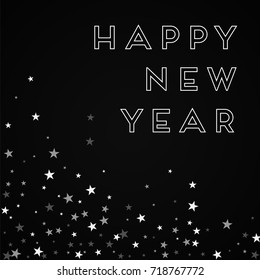 Random falling stars Happy New Year greeting card on red background. Graceful vector illustration.