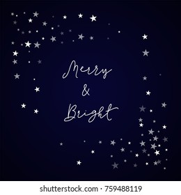 Random falling stars Merry & Bright greeting card on deep blue background.good-looking vector illustration.
