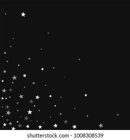 Random falling stars. Scattered bottom left corner with random falling stars on black background. Uncommon Vector illustration.