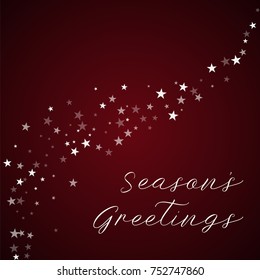 Random falling stars Season's Greetings greeting card on red background.lovely vector illustration.