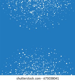 Random falling white dots. Abstract semicircle on blue background. Vector illustration.