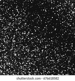 Random falling white dots. Abstract pattern on black background. Vector illustration.
