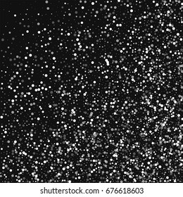Random falling white dots. Abstract random scatter on black background. Vector illustration.