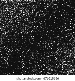 Random falling white dots. Abstract scattered pattern on black background. Vector illustration.