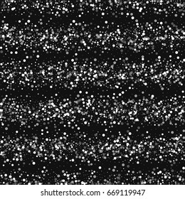 Random falling white dots. Chaotic scatter lines with random falling white dots on black background. Vector illustration.