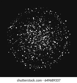 Random falling white dots. Double circle with random falling white dots on black background. Vector illustration.