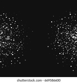 Random falling white dots. Half circles with random falling white dots on black background. Vector illustration.