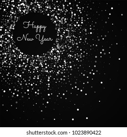 Random falling white dots Happy New Year greeting card on red background. Beautiful vector illustration.