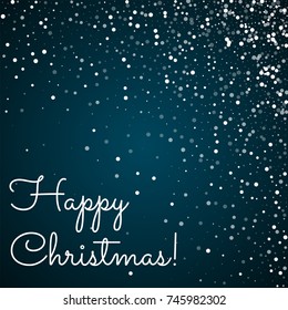 Random falling white dots Happy Christmas greeting card on blue background.unique vector illustration.