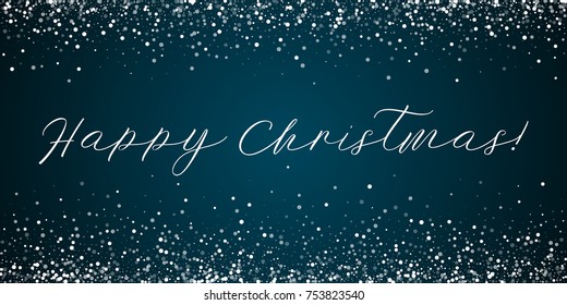 Random falling white dots Happy Christmas greeting card on blue background.cool vector illustration.