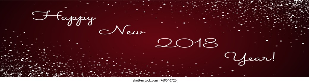 Random falling white dots Happy New 2018 Year greeting card on red background. Excellent vector illustration.