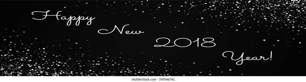 Random falling white dots Happy New 2018 Year greeting card on black background. Excellent vector illustration.