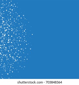 Random falling white dots. Left semicircle on blue background. Vector illustration.