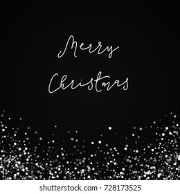 Random falling white dots Merry Christmas greeting card on black background. Wonderful vector illustration.