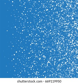 Random falling white dots. Right gradient with random falling white dots on blue background. Vector illustration.