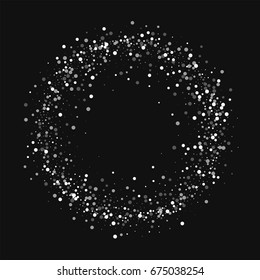 Random falling white dots. Ring frame with random falling white dots on black background. Vector illustration.