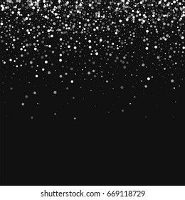 Random falling white dots. Scatter top gradient with random falling white dots on black background. Vector illustration.