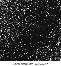 Random falling white dots. Scatter pattern with random falling white dots on black background. Vector illustration.