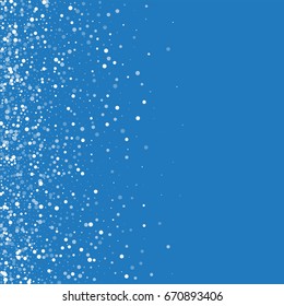 Random falling white dots. Scatter left gradient with random falling white dots on blue background. Vector illustration.