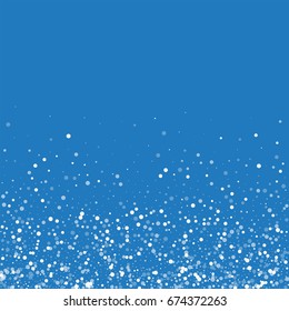 Random falling white dots. Scatter bottom gradient with random falling white dots on blue background. Vector illustration.