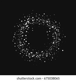 Random falling white dots. Small ring frame with random falling white dots on black background. Vector illustration.