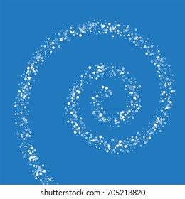 Random falling white dots. Spiral on blue background. Vector illustration.