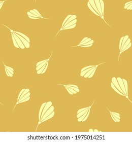 Random floral seamless pattern with decorative simple bud flowers ornament. Orange pastel background. Stock illustration. Vector design for textile, fabric, giftwrap, wallpapers.