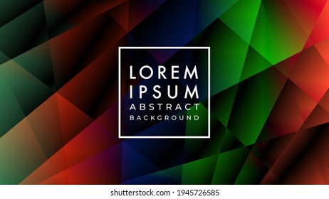 Random geometric pattern vector illustration. Dark multicolor gradient. Abstract patch background design template. Black green red orange blue