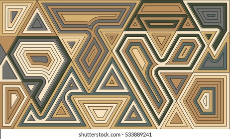 Random geometrical shapes wallpaper. Vector illustration. Abstract pattern design. Brown grey color creative figures decorative backdrop. 