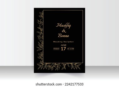 Random golden leaves and box frame weeding card