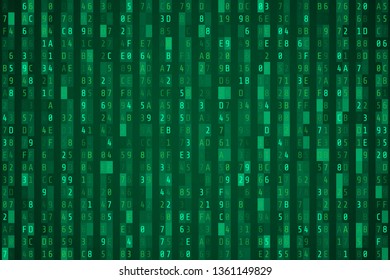 Random green hex code stream. Vector illustration