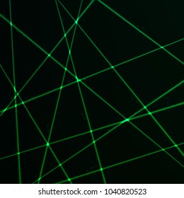 Random Green Laser Mesh. Web Of Security Beams. Vector Illustration Isolated On Dark Background