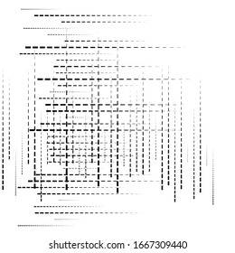 random grid, mesh pattern. grating, trellis texture. intermittent, interrupt lines lattice. intersecting segmented stripes. dashed crossing streaks design. abstract geometric illustration