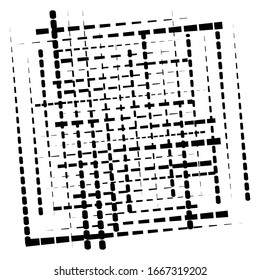 random grid, mesh pattern. grating, trellis texture. intermittent, interrupt lines lattice. intersecting segmented stripes. dashed crossing streaks design. abstract geometric illustration