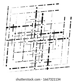 random grid, mesh pattern. grating, trellis texture. intermittent, interrupt lines lattice. intersecting segmented stripes. dashed crossing streaks design. abstract geometric illustration