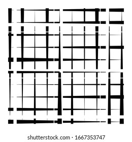 random grid, mesh pattern. grating, trellis texture. intermittent, interrupt lines lattice. intersecting segmented stripes. dashed crossing streaks design. abstract geometric illustration