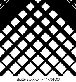 Random grid, mesh pattern with irregular, diagonal lines. Cellular grating, grill background. Illustration of an abstract black and white texture.