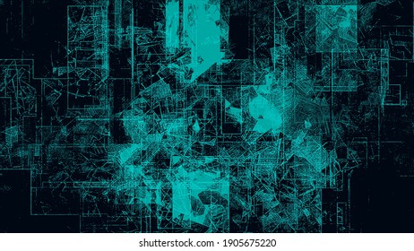 Random grunge abstract vector background, artistic banner, scheme, wall art. Black and teal digital texture