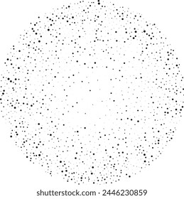 Random halftone. Background with chaotic dots, points, circle. Abstract monochrome pattern. Black and white color. Vector illustration