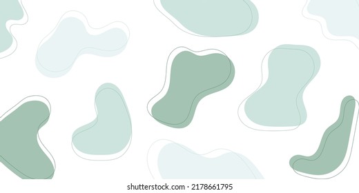 Random halftone green blobs with outline in white background. Organic amoeba blob shape with line. For banner, posters, flyers, greeting cards, packaging, branding and wedding invitations