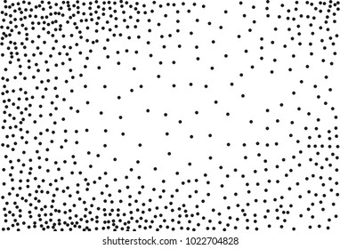 Random halftone. Pointillism style. Background with irregular, chaotic dots, points, circle. Abstract monochrome pattern. Black and white color. Vector illustration