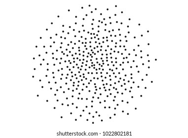 Random halftone. Pointillism style. Background with irregular, chaotic dots, points, circle. Abstract monochrome pattern. Black and white color. Vector illustration