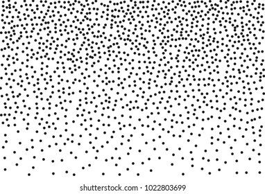 Random halftone. Pointillism style. Background with irregular, chaotic dots, points, circle. Abstract monochrome pattern. Black and white color. Vector illustration
