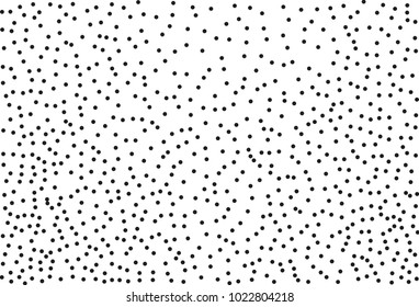 Random halftone. Pointillism style. Background with irregular, chaotic dots, points, circle. Abstract monochrome pattern. Black and white color. Vector illustration
